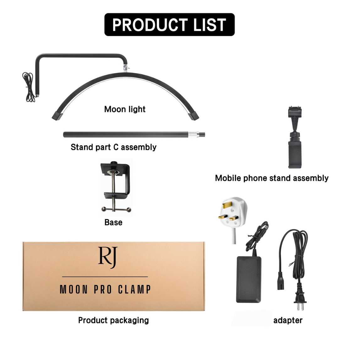 Lampe à ongles Half Moon Beauty Desk 25 pouces - Fixation par pince, Extensible