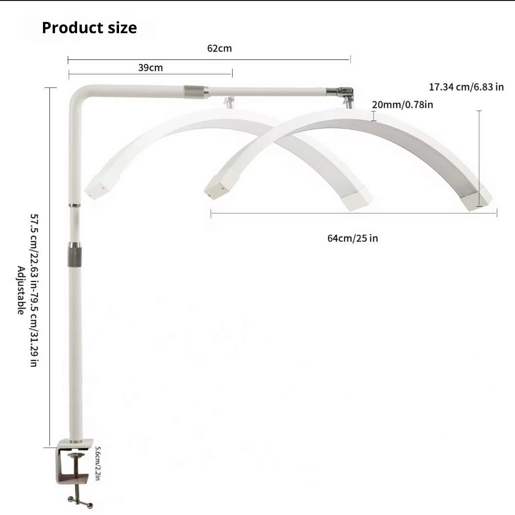Lampe à ongles Half Moon Beauty Desk 25 pouces - Fixation par pince,  Extensible