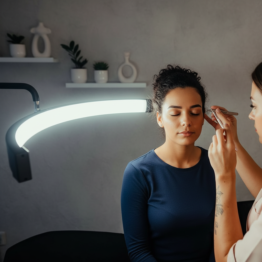Lampe demi-lune multi-angles - Éclairage LED professionnel pour la beauté 28 pouces | RJ Moon Pro X