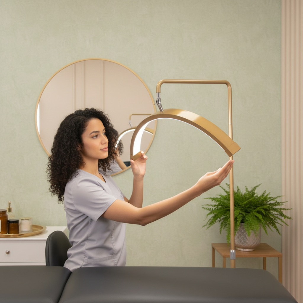 Lampe demi-lune multi-angles - Éclairage LED professionnel pour la beauté 28 pouces | RJ Moon Pro X