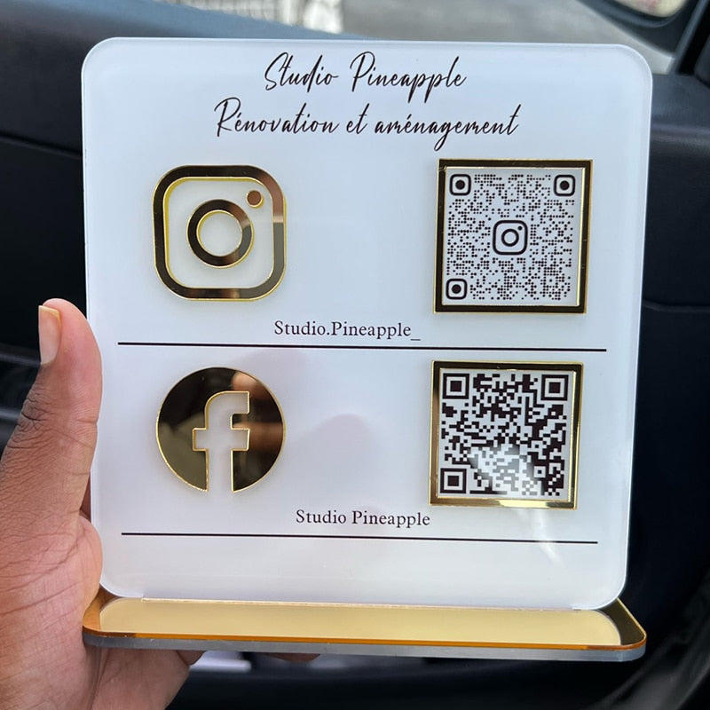 Enseigne personnalisée pour les réseaux sociaux - Version avec double icône et code QR